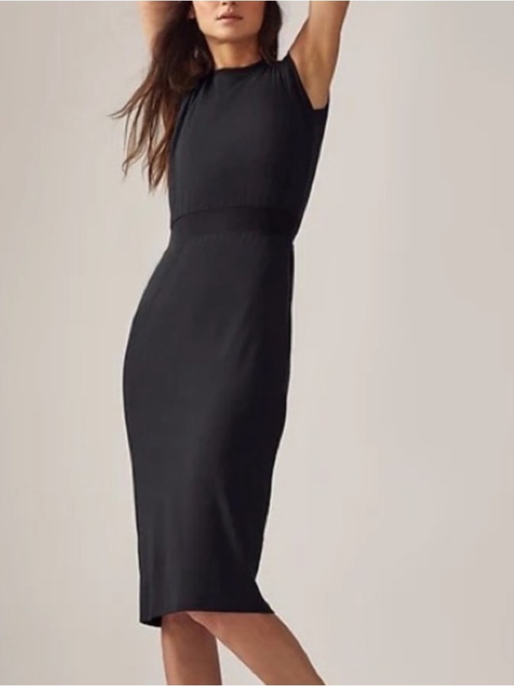 Athleta Santorini Cinch Dress black midi sleeveless